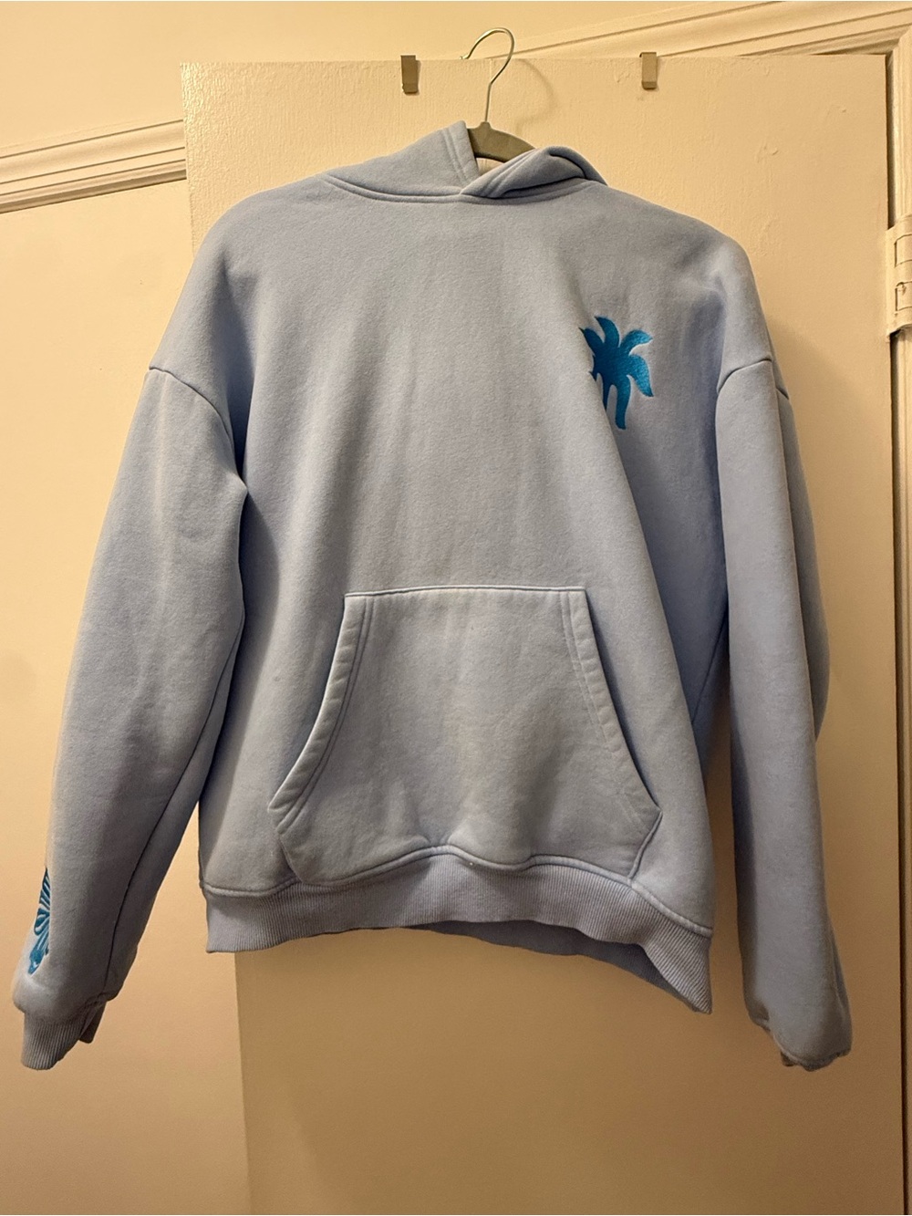 Light Blue Pink Palm Puff Hoodie
